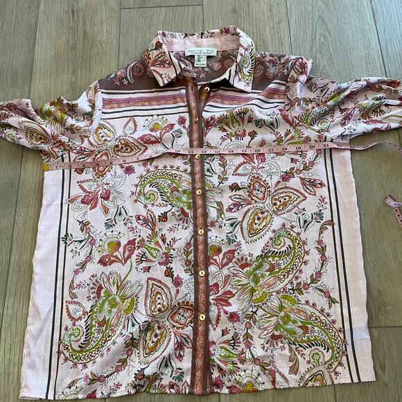 Rachel Zoe Women’s Pink & Brown Paisley Button Down Sz L - Picture 6 of 7